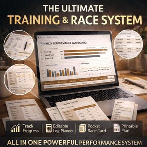 Plan d'entraînement et planificateur de course HYROX – Modèle Excel/Google Sheets 2 en 1 + carte de course imprimable (A4/A6)