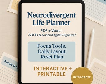 Neurodivergent Life Planner PDF+Word | ADHD & Autism Digital Organizer | Focus Tools, Daily Layout, Reset Plan | Printable