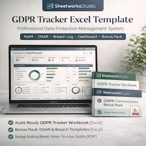 GDPR Tracker Excel Template | Data Protection Management Tool | DSAR & RoPA Log | Compliance Dashboard + Free Bonus Pack