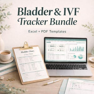 Bladder & IVF Tracker Bundle | Premium Excel + PDF Templates | Pelvic Floor Diary, Medication Calendar, Self-Care and Health Planner