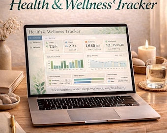 Health and Wellness Tracker Excel & Google Sheets • Fitness Planner • Nutrition Water Sleep Workout Weight • Bonus Habit Freebie