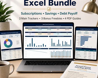 Personal Finance Excel Bundle | Budget Planner, Savings Tracker, Debt Payoff, Sinking Funds & Subscription Tracker