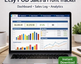 Etsy POD Tracker Excel Template | Sales Profit Cost Dashboard | Print-on-Demand Seller Tool | Digital Download