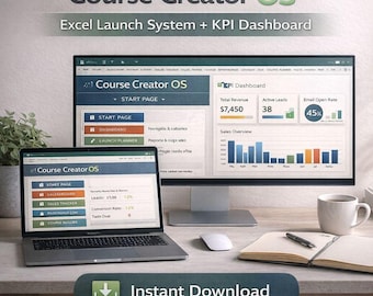 Course Creator OS Excel Template | Course Launch Planner + KPI Dashboard | Sales Tracker CRM + Email Funnel | Google Sheets Compatible