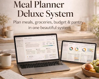 Meal Planner & Grocery List + Food Budget Tracker | Pantry Inventory | Weekly Meal Planning Spreadsheet | Excel and Google Sheets Template