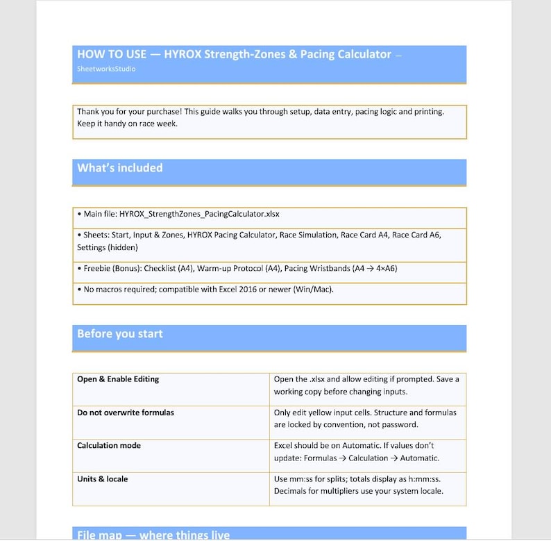 HYROX Excel Template | Pacing Calculator & Race Planner | Strength ...
