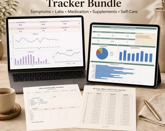 Thyroid Health Tracker Bundle | Symptom Log, Medication & Supplement Tracker, Self Care | Excel Google Sheets PDF