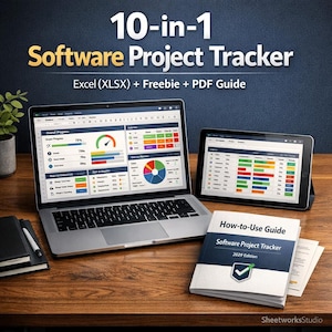 Software Projekt Tracker Excel | Agile Projektmanagement Vorlage | 10-in-1 Dashboard, Sprints, Backlog, Risiken, Releases
