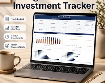 Budget Planner Excel & Investment Tracker | Personal Finance Dashboard, Cashflow Spreadsheet, Savings Goal + Net Worth Template