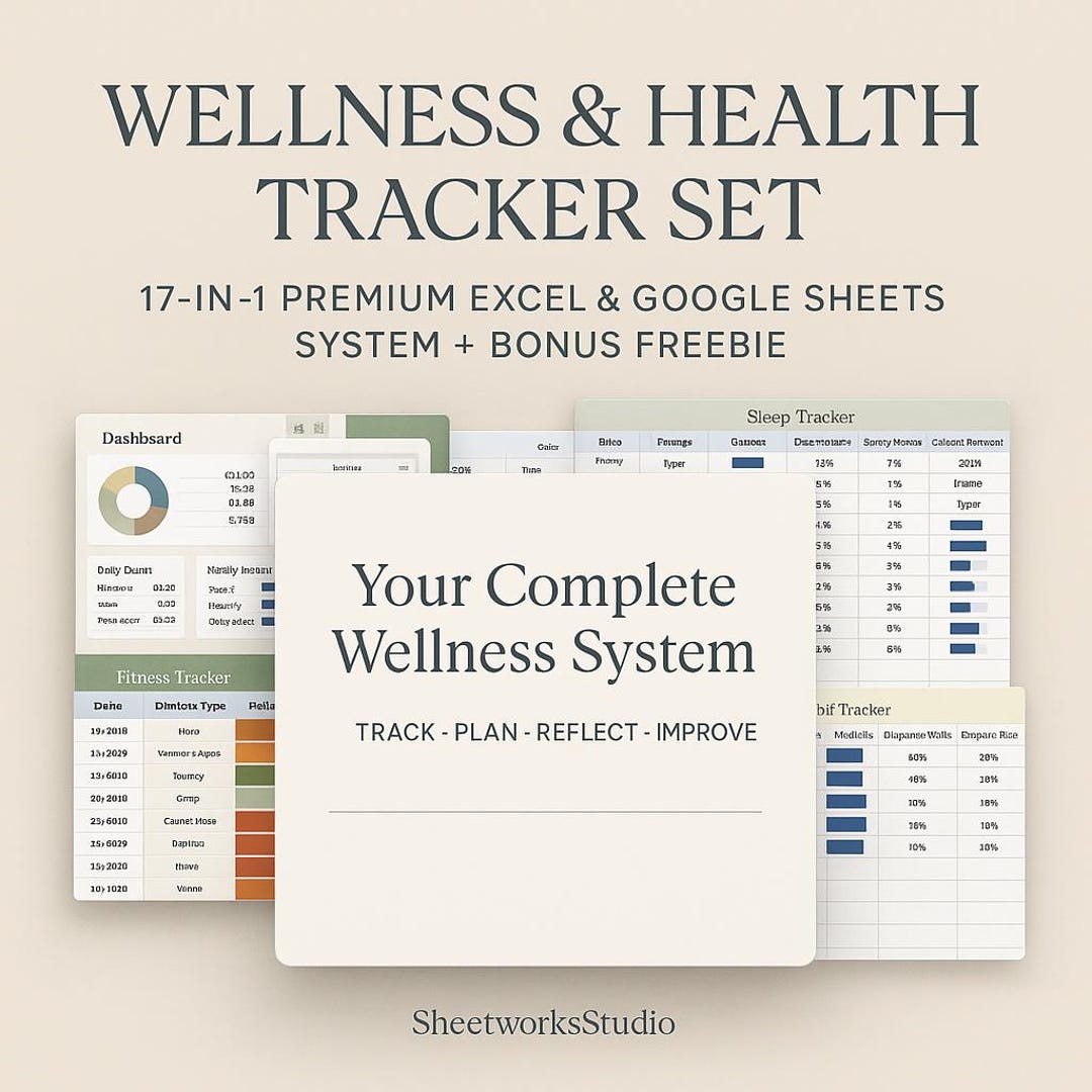 Wellness & Health Megatracker Excel Google Sheets Fitness, Sleep