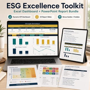 ESG Excel Dashboard + Csr PowerPoint Report Bundle | Supplier Risk Tracker, Sustainability KPI und CSRD Vorlage