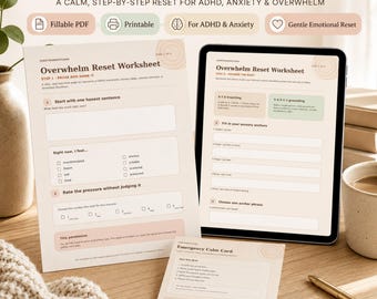 ADHD Overwhelm Reset Worksheet for Adults | Fillable PDF + Printable Calm Card | Anxiety & Executive Function Support