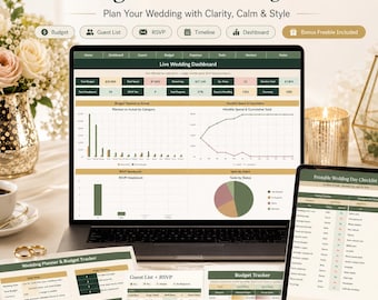 Wedding Planner Excel Template | Wedding Budget Tracker, Guest List, RSVP, Timeline, Vendor Manager, Dashboard + Bonus