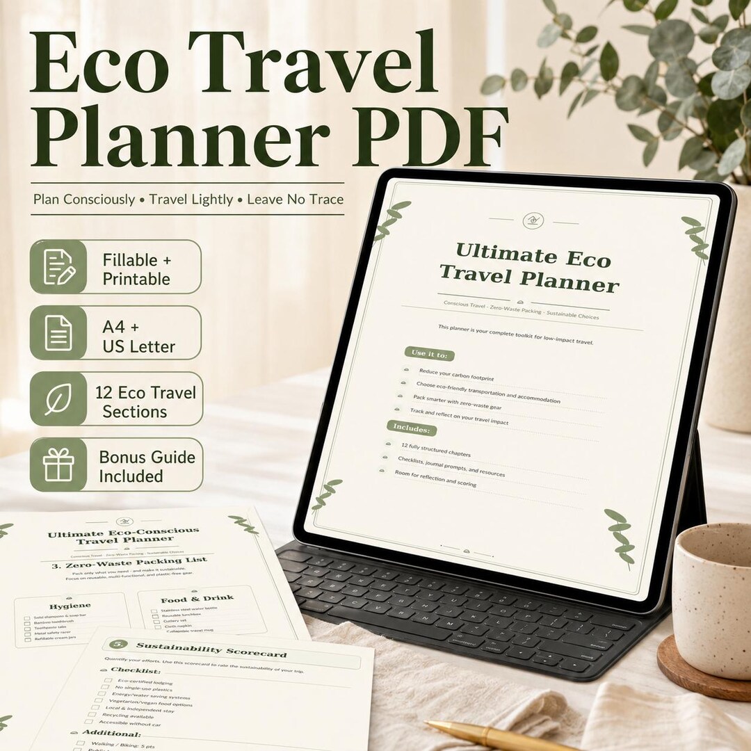 Eco Travel Planner PDF | Fillable Sustainable Travel Planner, Zero ...