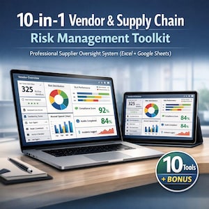10-in-1 Vendor & Supply Chain Risk Tracker + Bonus Tool | Supplier Management Excel Template | Risk Assessment, Compliance, Dashboard