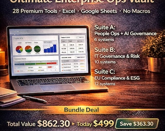 EU AI ACT Compliance Vault 28 Templates Excel Google Sheets Iso 27001 Gdpr Grc Esg Risk Register Kpi Dashboards People Ops - Mega Package