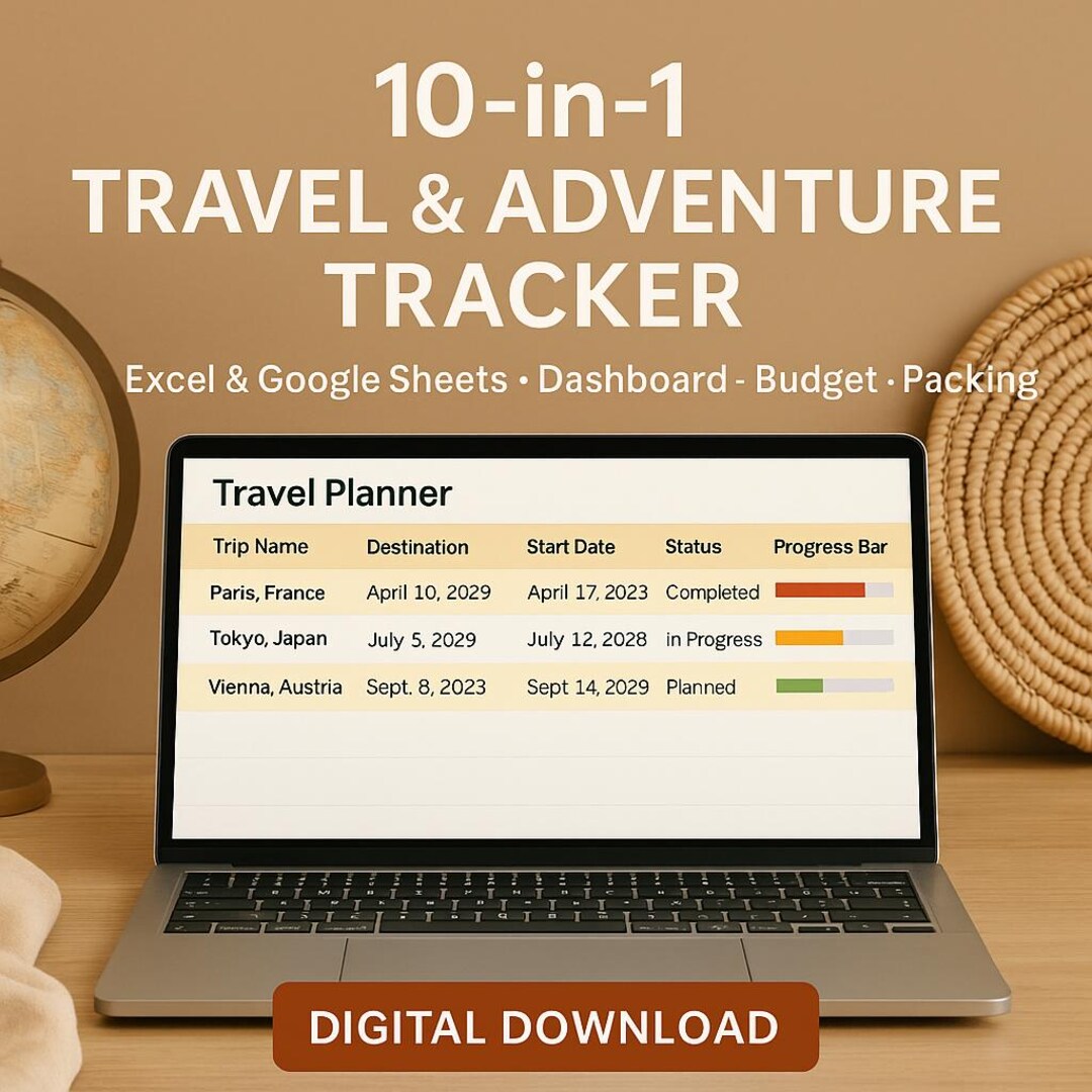Travel Planner Excel and Google Sheets | 10-in-1 Tracker With Dashboard ...