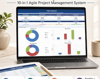 Software Project Tracker Excel Template | Agile Project Management Dashboard | Sprint Backlog Bug Risk Release Planner | 10in1 Tech PM Tool