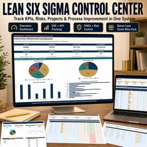 Lean Six Sigma Excel Template | Operations Dashboard | OEE, FMEA, SOP, Kaizen, 5 Why, Risk & Project Tracker