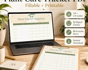 Plant Care Tracker PDF | Fillable & Printable Houseplant Log | Watering Fertilizer Light Checklist A4 US Letter