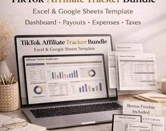 TikTok Shop Affiliate Tracker Template for Excel & Google Sheets | GMV, Commissions, Payouts, Expenses and Taxes + Freebie