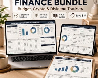 3-in-1 Excel Finance Bundle | Budget Planner, Crypto Portfolio & Dividend Tracker | Dashboard Templates