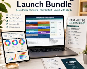 Creator Marketing Launch Bundle | Digital Marketing Course, Content Planner Excel, Course Launch Planner, CRM & Funnel