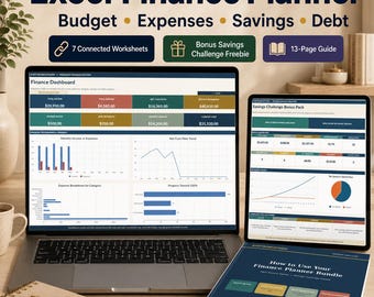 Finanzplaner & Budget Tracker Excel | Monatsbudget, Ausgaben, Sparziele, Schuldenabbau, Jahresübersicht und Dashboard
