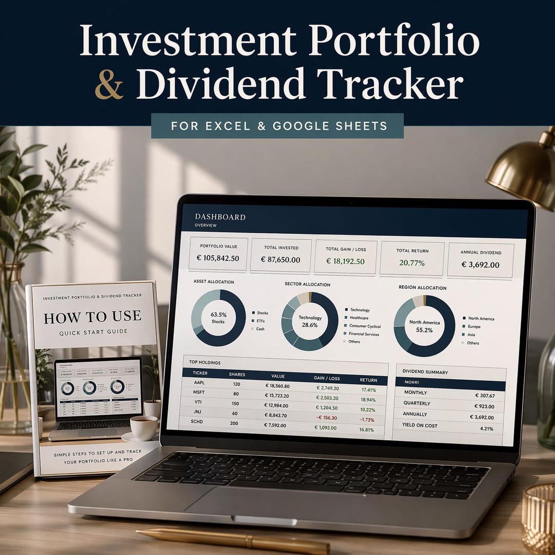 Investment Portfolio & Dividend Tracker Excel Template, ETF Stock ...