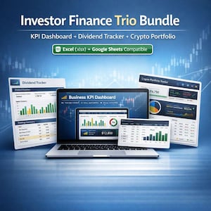 Investor Trio MEGA-Bundle – Finanzas Pro: KPI, Dividendos & Cripto | Excel y Google Sheets | -35 % Descuento | Descarga Instantánea