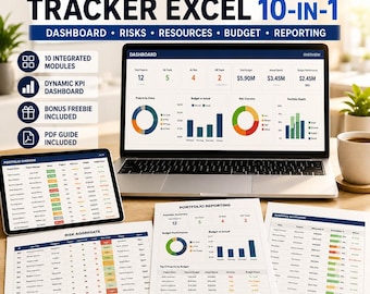 Project Portfolio Tracker Excel 10-in-1 | PMO Dashboard, KPI Reporting, Risk Log, Resource Planning + Freebie