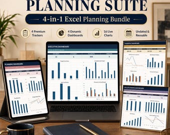 Excel MEGA-Planner Bundle 4-in-1 | Project Management, Weekly Planner, Budget & Cash Flow, Digital Planner | Undated Templates