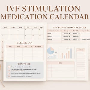 Calendario dei farmaci per la fecondazione in vitro e monitoraggio dell'automedicazione - Modello Excel modificabile | Pianificatore di cicli e appuntamenti per la fertilità / Inglese