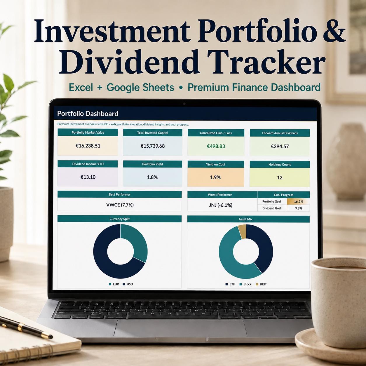 Investment Portfolio & Dividend Tracker Excel Template, ETF Stock ...