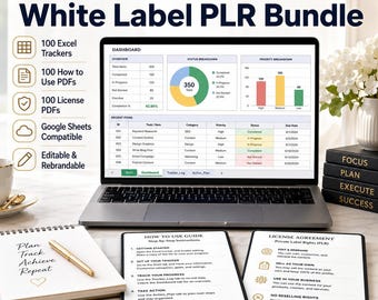 100 Excel Tracker White Label PLR Bundle | Reseller License, Google Sheets Templates, Dashboards, Commercial Use, Editable Files