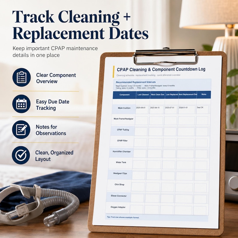 CPAP Cleaning Schedule PDF | Fillable Cleaning Tracker + Replacement ...