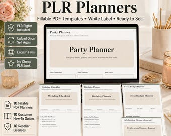 Events & Celebrations PLR Bundle | 10 Fillable PDF Event Planners, Party Planner, Wedding Checklist, Guest List and Budget Templates