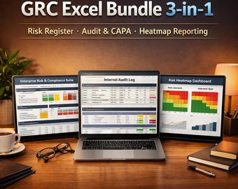 GRC Excel Bundle 3-in-1 | Risk Register + Heatmap Dashboard | Internal Audit Log & CAPA Tracker | Compliance und Controls Toolkit