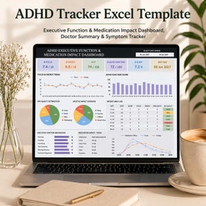 ADHS Tracker Excel Vorlage, Executive Function Dashboard & Medikamenten Wirkung, Google Sheets Template, Arztübersicht, Symptom Tracker