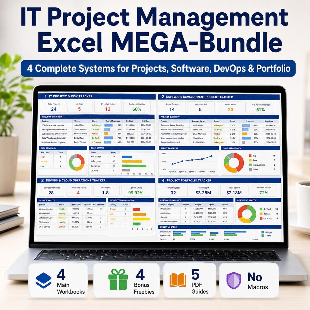 IT Project Management Excel Bundle | PMO Dashboard Tracker, Devops ...