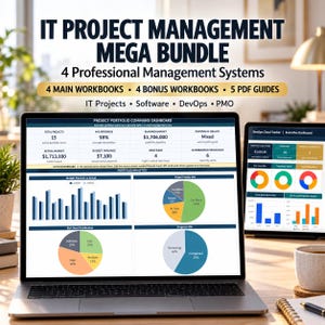 IT Project Management Excel Mega Bundle 4-in-1 | PMO, DevOps, Software & Portfolio Dashboards