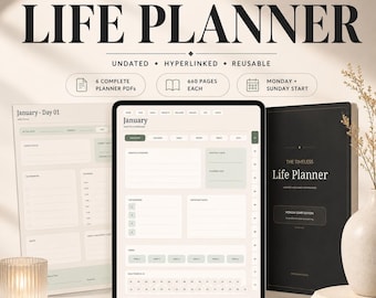 Undated Digital Planner PDF Bundle | Monday & Sunday Start | Tablet, A4 and US Letter | Hyperlinked Life Planner