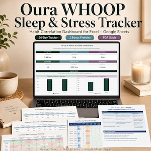 Oura WHOOP Sleep & Stress Tracker Excel | Habit Correlation Dashboard | Wellness Spreadsheet + Google Sheets