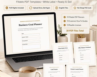 Business & Entrepreneur PLR Bundle | 10 Fillable PDF Business Planners, Client Intake, Lead Tracker, White Label