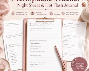 Menopause Tracker | Night Sweat & Hot Flash Journal | Printable PDF and Editable Word Template | A4 and US Letter | Cool-Down Bonus