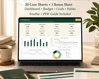 All-in-One Life Planner Excel & Google Sheets | 20-Sheet Planner Dashboard, Budget, Goals, Habit Tracker + Freebie