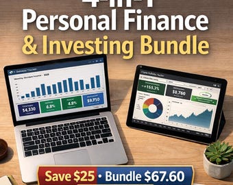 4in1 Finance Bundle Excel | Dividend Tracker + Crypto Portfolio + FIRE Planner + Rental ROI Calculator | Investing Dashboards Templates