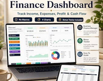 Business Finance Excel Dashboard | Income Expense Profit Cashflow Tracker + Bonus | Freelancer Small Business Template