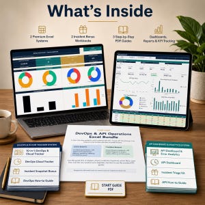 Pode incluir: Um pacote de produtos digitais com um port&aacute;til e um tablet exibindo pain&eacute;is DevOps e API. Inclui cart&otilde;es impressos para um sistema de rastreamento DevOps e Cloud, um sistema de an&aacute;lise de API e um guia de in&iacute;cio em formato PDF.