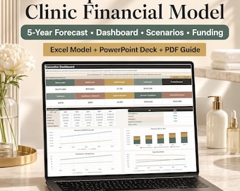 Med Spa & Aesthetic Clinic Financial Model Excel | 5-Year Three-Statement Forecast, Cash Flow, Scenario Analysis, PowerPoint and PDF Guide